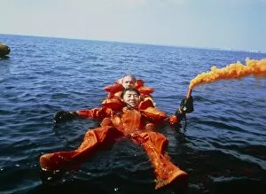 Soviet cosmonauts practice water landing procedure