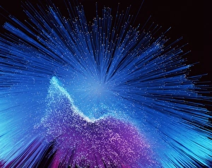 Spray of optical fibres conducting coloured light Spray of optical fibres conducting coloured light