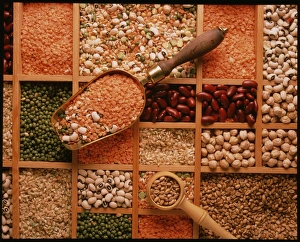 Images Dated 11th October 1989: Store of various grains and pulses