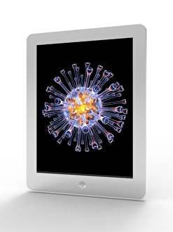 Tablet computer, flu virus particle F006/6309 Tablet computer, flu virus particle F006/6309
