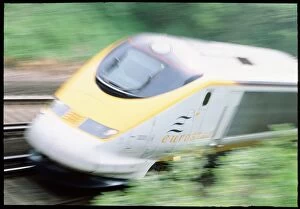 Images Dated 17th July 1998: Time-exposure image of a Channel Tunnel train