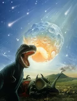 Images Dated 18th February 1998: Tyrannosaurus rex fleeing from an asteroid strike