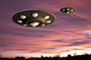 Flying Saucers Gallery: UFO landing, computer artwork
