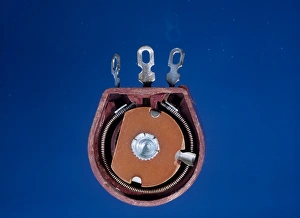 Prints of Variable resistor. Also known as a rheostat, this image shows the internal workings of a variable resistor Images Dated 2005 July: Variable Resistor Print