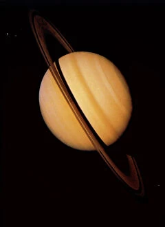Voyager 1 Collection: Voyager 1 image of Saturn & three of its moons