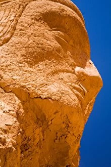 Images Dated 23rd February 2007: Chile, Atacama Desert, Plaza Quitor. Carved face in the stone wall of the Atacama Desert near