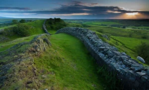 Images Dated 27th July 2009: England, Northumberland, Hadrians Wall. A dramatic stretch of Hadrians Wall running along