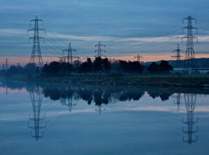 Images Dated 15th December 2008: England, Tyne & Wear, Newburn. Electricity pylons distribute electricity across the River Tyne