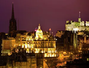 Scotland, Edinburgh, City Skyline. City skyline viewed from Calton Hill looking towards Castle Rock Scotland, Edinburgh, City Skyline. City skyline viewed from Calton Hill looking towards Castle Rock