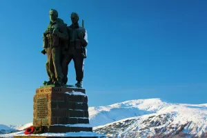 Prints of Scotland, Scottish Highlands, The Great Glen. The Commando Memorial near Spean Bridge in the Great Glen commemorates the commandos who trained in the area during the Second World War World War I Prints: The Commando Memorial Print, Spean Bridge, Great Glen Scotland