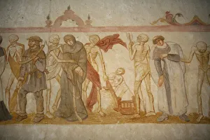 A 15th century fresco depicting a death dance, La Ferte-Loupiere, Yonne, France, Europe A 15th century fresco depicting a death dance, La Ferte-Loupiere, Yonne, France, Europe