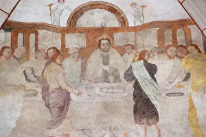 A 16th century wall painting of Christ in his Passion, the Last Supper shared by Jesus A 16th century wall painting of Christ in his Passion, the Last Supper shared by Jesus
