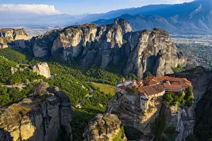 Greece Gallery: Aerial by drone of the Holy Monastery of Varlaam at sunrise, UNESCO World Heritage Site