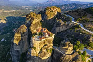 Greece Collection: Aerial by drone of the Holy Monastery of Varlaam at sunrise, UNESCO World Heritage Site