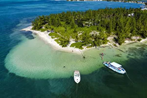 Aerial by drone of Starfish Point on Water Cay, Grand Cayman, Cayman Islands, Caribbean