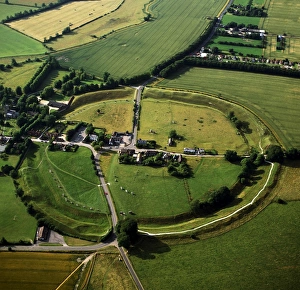 Aerial image of Avebury, Neolithic Monument, site of a large henge and several stone circles Aerial image of Avebury, Neolithic Monument, site of a large henge and several stone circles