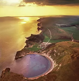 Sun Light Gallery: Aerial image of Lulworth Cove, a natural landform harbour, near West Lulworth