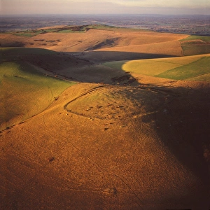 Aerial image of Mount Caburn with the remains of an Iron Age hill fort Aerial image of Mount Caburn with the remains of an Iron Age hill fort