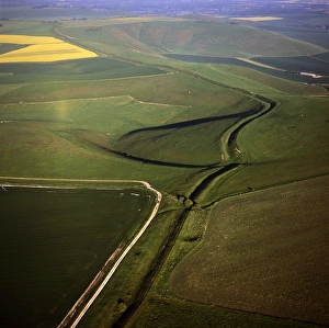 Aerial image of Wansdyke (from Wodens Dyke), an early medieval series of defensive linear Aerial image of Wansdyke (from Wodens Dyke), an early medieval series of defensive linear