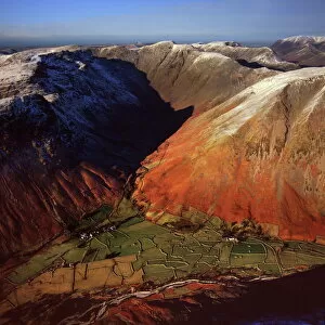Images Dated 2nd March 2010: Aerial image of Wasdale Head, with St. Olafs church, the smallest church in England