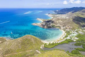 Aerial panoramic by drone of Carlisle Bay Beach and Caribbean Sea, Antigua, Antigua Aerial panoramic by drone of Carlisle Bay Beach and Caribbean Sea, Antigua, Antigua