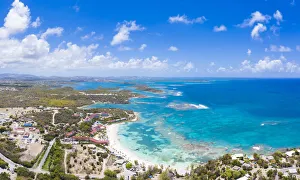 Aerial panoramic by drone of coral reef along Long Bay beach, Antigua, Antigua Aerial panoramic by drone of coral reef along Long Bay beach, Antigua, Antigua
