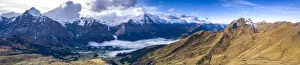 Aerial panoramic of Eiger and Schreckhorn in autumn from First and Grindelwald Aerial panoramic of Eiger and Schreckhorn in autumn from First and Grindelwald