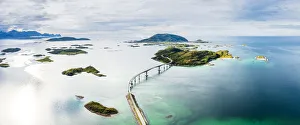 Aerial panoramic of Sommaroy bridge and crystal sea, Sommaroy, Troms county Aerial panoramic of Sommaroy bridge and crystal sea, Sommaroy, Troms county