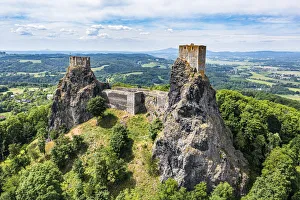 Aerial of Rock town of Hruba Skala with the castle in the background, Bohemian Paradise Aerial of Rock town of Hruba Skala with the castle in the background, Bohemian Paradise