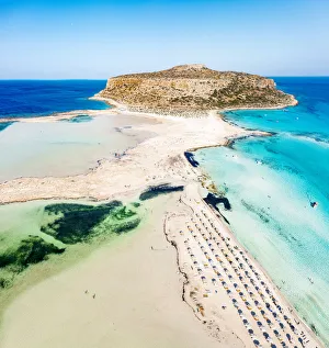 Aerial view of Balos beach and lagoon washed by the turquoise clear sea, Crete island Aerial view of Balos beach and lagoon washed by the turquoise clear sea, Crete island