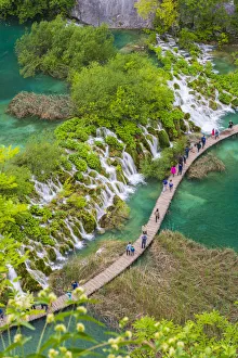 Aerial view of the boardwalk at Plitvice Lakes National Park, UNESCO World Heritage Site Aerial view of the boardwalk at Plitvice Lakes National Park, UNESCO World Heritage Site