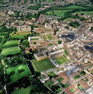 Cambridge Collection: Aerial view of Cambridge including The Backs where several University of Cambridge colleges back