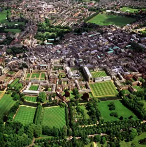 Prints of Aerial view of Cambridge including The Backs where several University of Cambridge colleges back on to the River Cam, Cambridge, Cambridgeshire, England, United Kingdom, Europe River Prints: WorldInPrint: Aerial View of Cambridge's The Backs Print