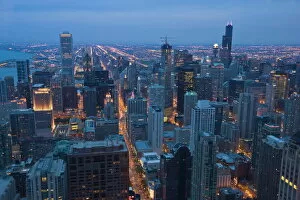 America Gallery: Aerial view of Chicago at dusk, looking south, Chicago, Illinois, United States of America