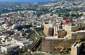 Prints of Aerial view of the Citadel, Victoria or Rabat, Gozo Island, Malta, Mediterranean, Europe Malta Prints: Aerial View of the Citadel, Gozo Island Print