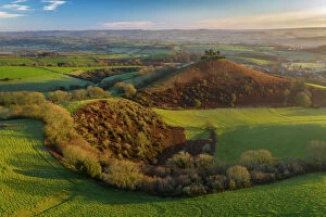 Paddock Gallery: Aerial view of Colmers Hill at dawn on a sunny winter morning, Symondsbury, Dorset, England
