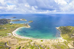 Aerial view by drone of Half Moon Bay washed by Caribbean Sea, Antigua, Leeward Islands Aerial view by drone of Half Moon Bay washed by Caribbean Sea, Antigua, Leeward Islands