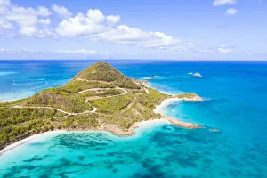 Aerial view by drone of Hermitage Bay and Pearns Point, Antigua, Antigua and Barbuda Aerial view by drone of Hermitage Bay and Pearns Point, Antigua, Antigua and Barbuda