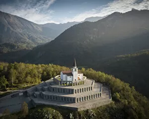 Slovenia Gallery: Aerial view by drone of St. Anthonys Sanctuary Caporetto Memorial, Kobarid, Goriska