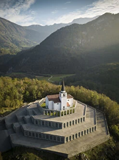 Slovenia Gallery: Aerial view by drone of St. Anthonys Sanctuary Caporetto Memorial, Kobarid, Goriska