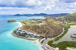 Aerial view by drone of Tamarind Hills luxury hotel ocean front and Ffryes Bay, Antigua Aerial view by drone of Tamarind Hills luxury hotel ocean front and Ffryes Bay, Antigua