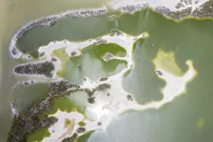 Aerial view by drone of tropical lagoon next to Darkwood Beach, Antigua, Leeward Islands Aerial view by drone of tropical lagoon next to Darkwood Beach, Antigua, Leeward Islands