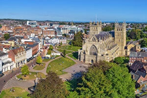 Exeter Gallery: Aerial view over Exeter city centre and Exeter Cathedral, Exeter, Devon, England