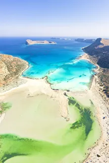 Aerial view of idyllic emerald green water of Balos lagoon and crystal sea, Crete island Aerial view of idyllic emerald green water of Balos lagoon and crystal sea, Crete island