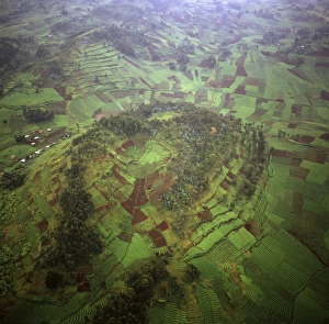 Aerial view of intensive agriculture on Virunga foothills, Rwanda, Africa Aerial view of intensive agriculture on Virunga foothills, Rwanda, Africa
