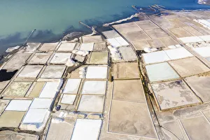 Aerial view of Lake Afrera (Lake Afdera) and salt flats, Danakil Depression, Afar Region Aerial view of Lake Afrera (Lake Afdera) and salt flats, Danakil Depression, Afar Region
