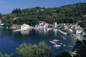 Greece Collection: Aerial view over Loggos harbour