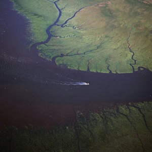 Aerial view of the mouth of Great Ouse River entering The Wash, Kings Lynn Aerial view of the mouth of Great Ouse River entering The Wash, Kings Lynn