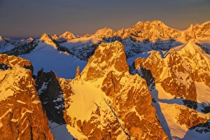 Aerial view of peaks Torrone and Bernina Group at sunset, Masino Valley, Valtellina Aerial view of peaks Torrone and Bernina Group at sunset, Masino Valley, Valtellina