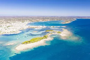 Aerial view of Porto Cesareo coastal town washed by the clear sea, Lecce province Aerial view of Porto Cesareo coastal town washed by the clear sea, Lecce province